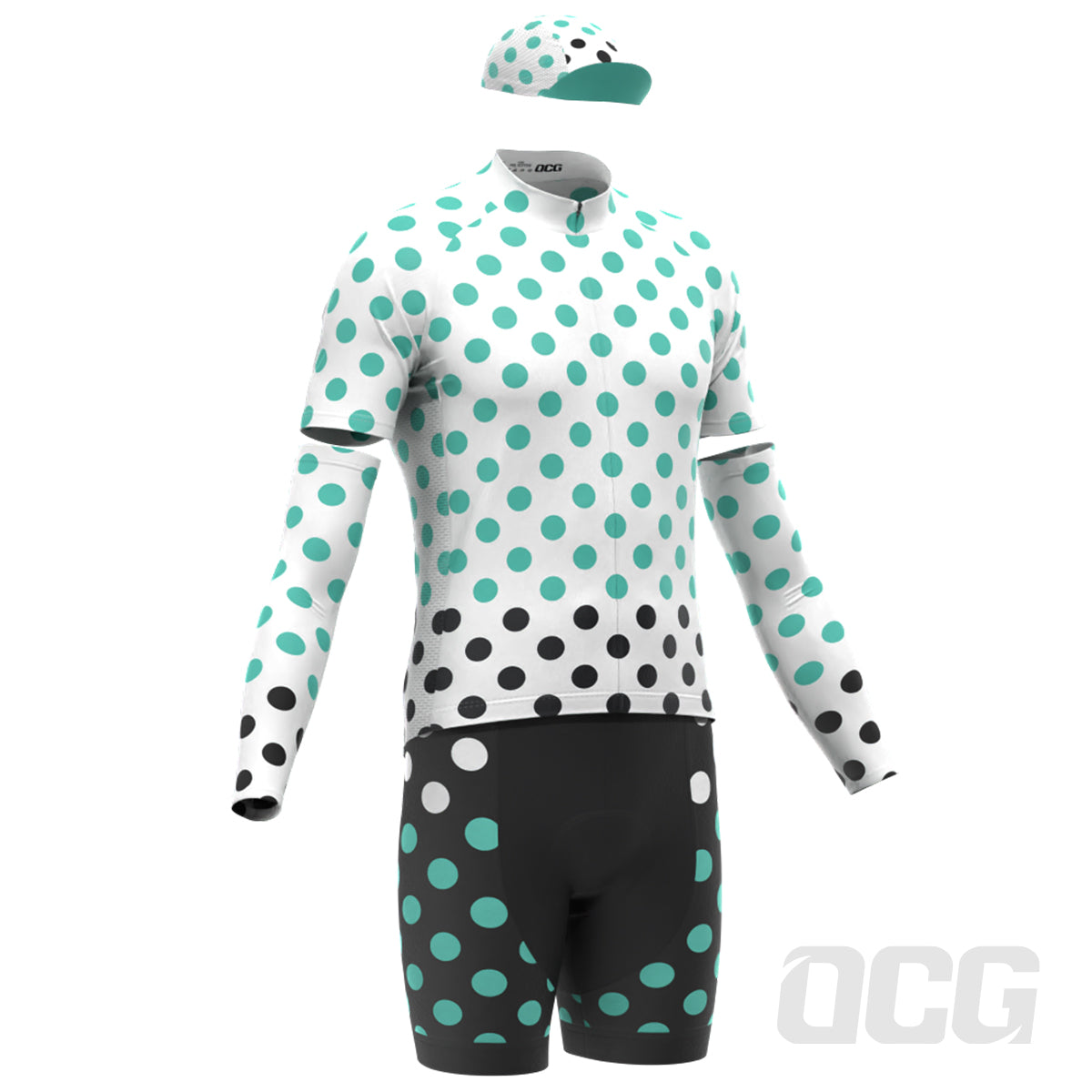 Men's Red Polka Dots on White 4 Piece Cycling Kit