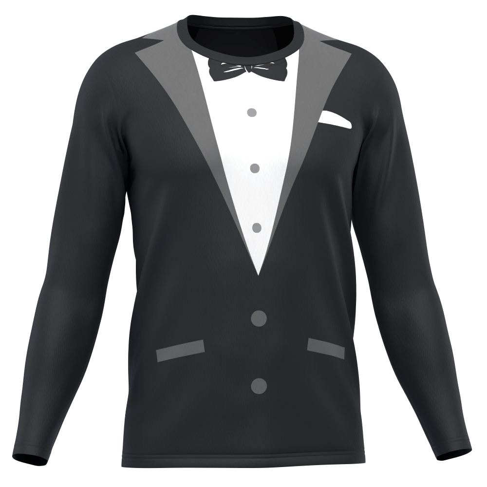 Men's Groom Formal Black Suit and Bow Long Sleeve Running Shirt
