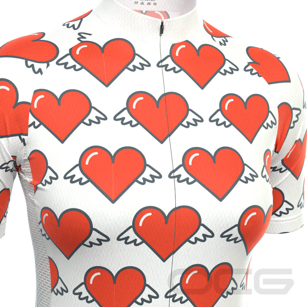 Women's Heart Angels White Short Sleeve Cycling Jersey