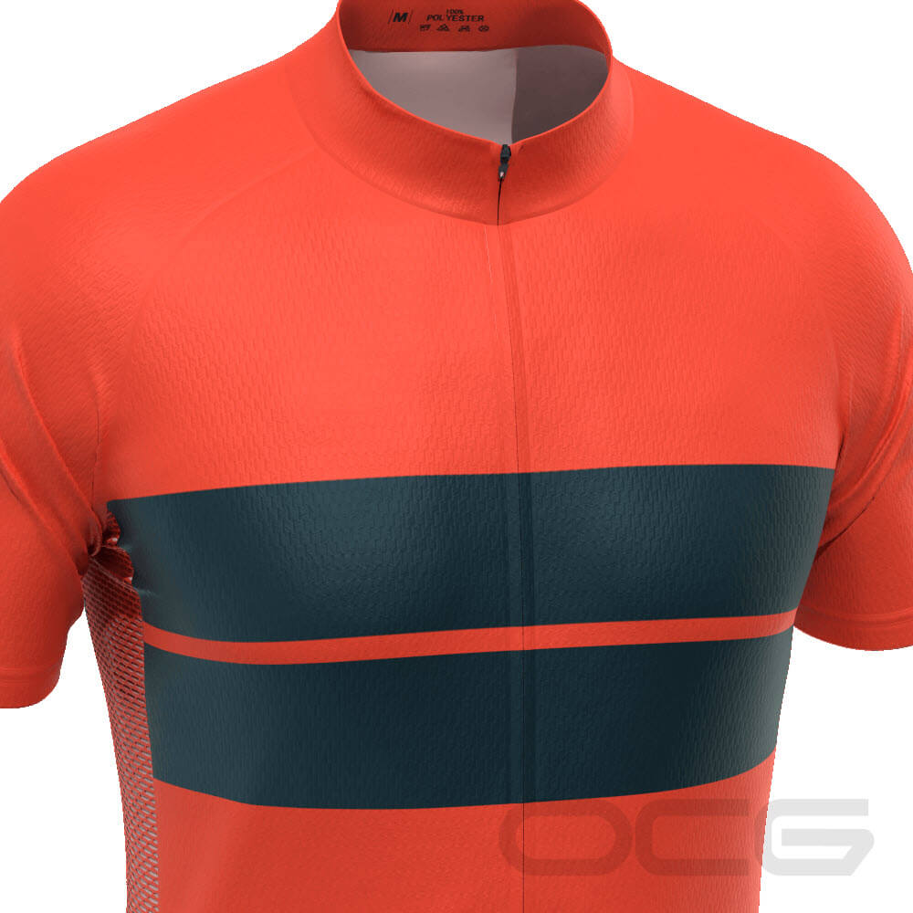 Men's Retro Two-Stripe Orange Short Sleeve Cycling Jersey