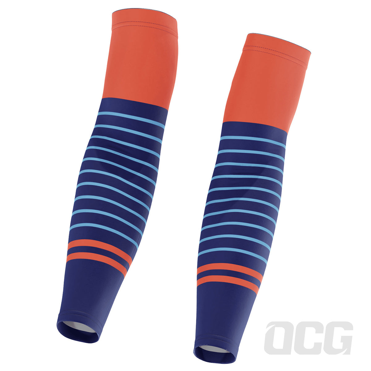 Men's Orange Blue Stripe Quick Dry Cycling Arm-Warmers