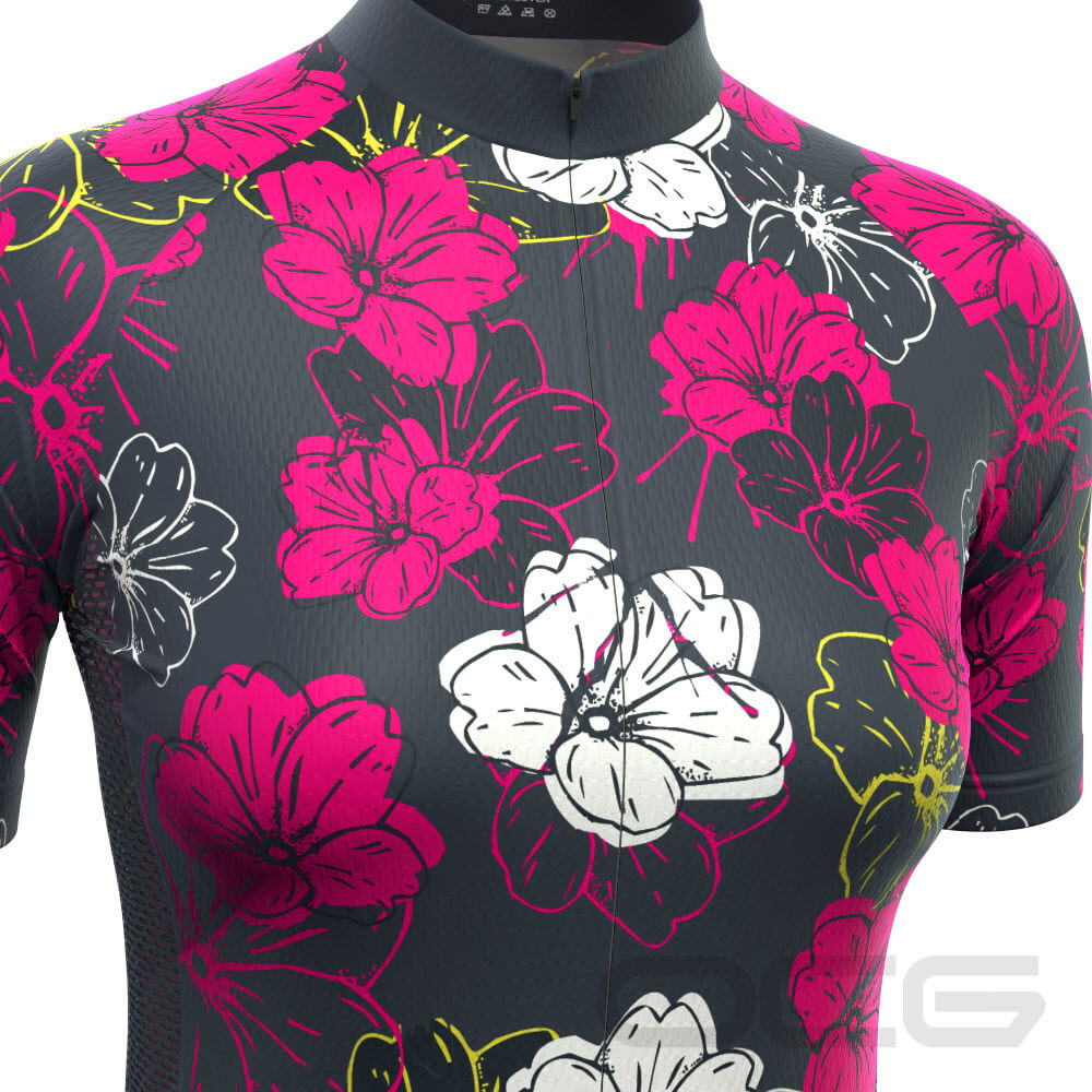 Women's Pink Floral Short Sleeve Cycling Jersey