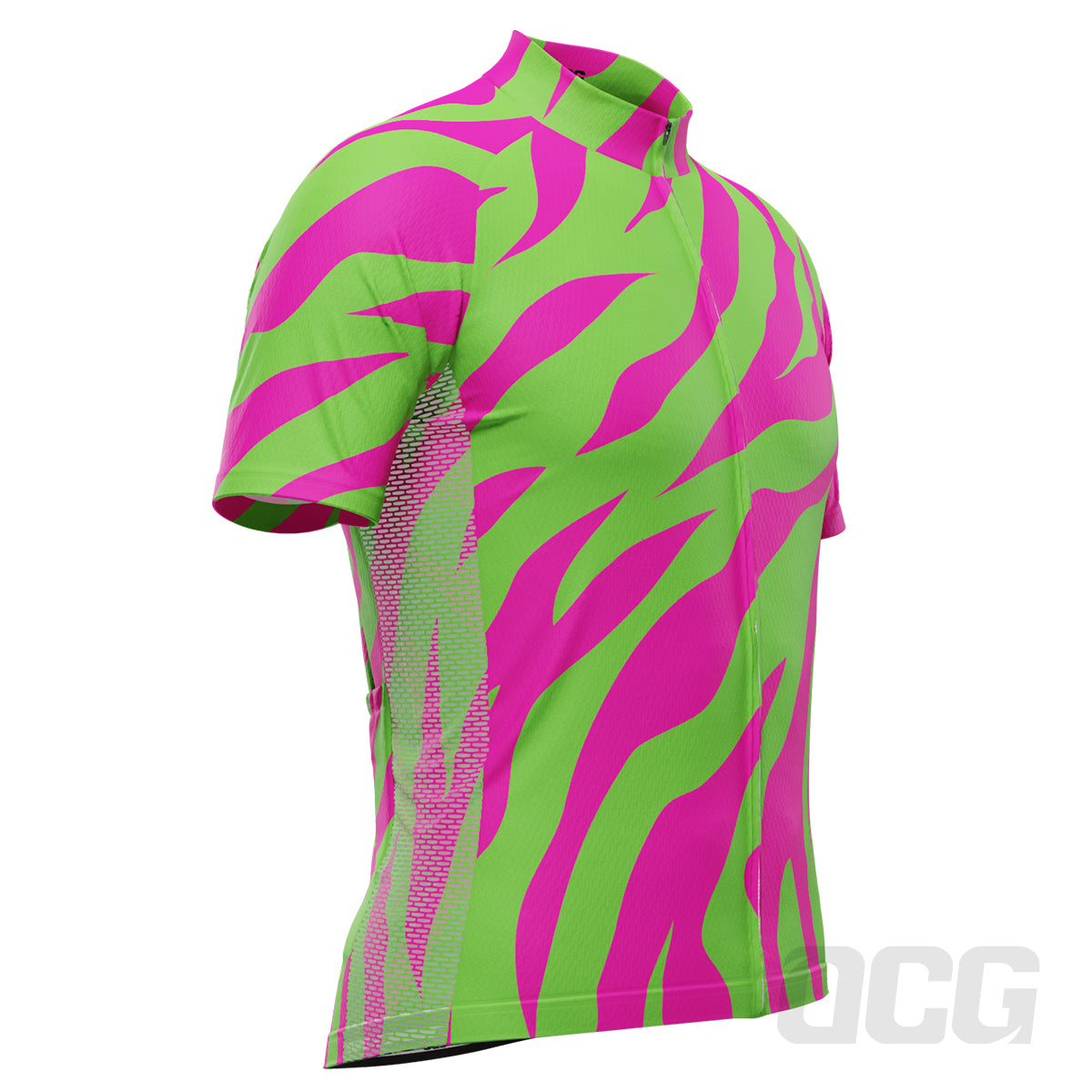 Men's Green & Pink Tiger Print Short Sleeve Cycling Jersey