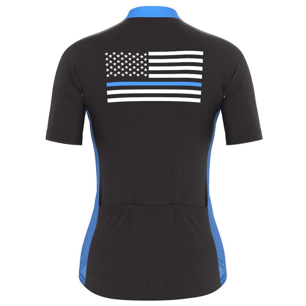 Women's Blue American Flag Short Sleeve Cycling Jersey