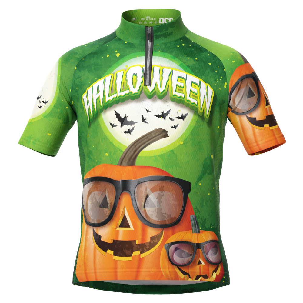 Kid's Halloween Pumpkin Glasses Short Sleeve Cycling Jersey
