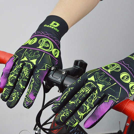 DV Purple Skull Touch Screen Gel Padded Winter Cycling Gloves