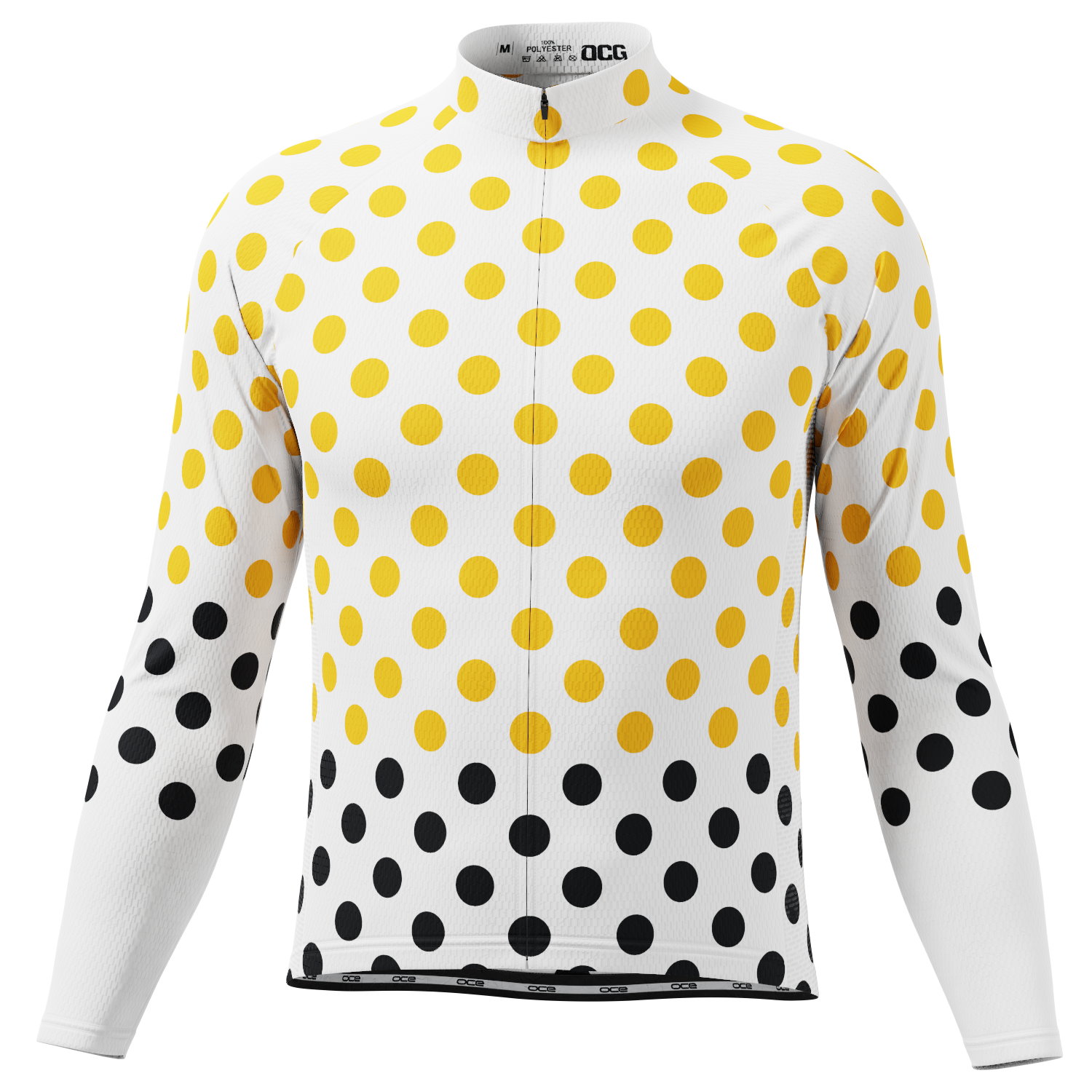 Men's Red Polka Dots on White Long Sleeve Cycling Jersey