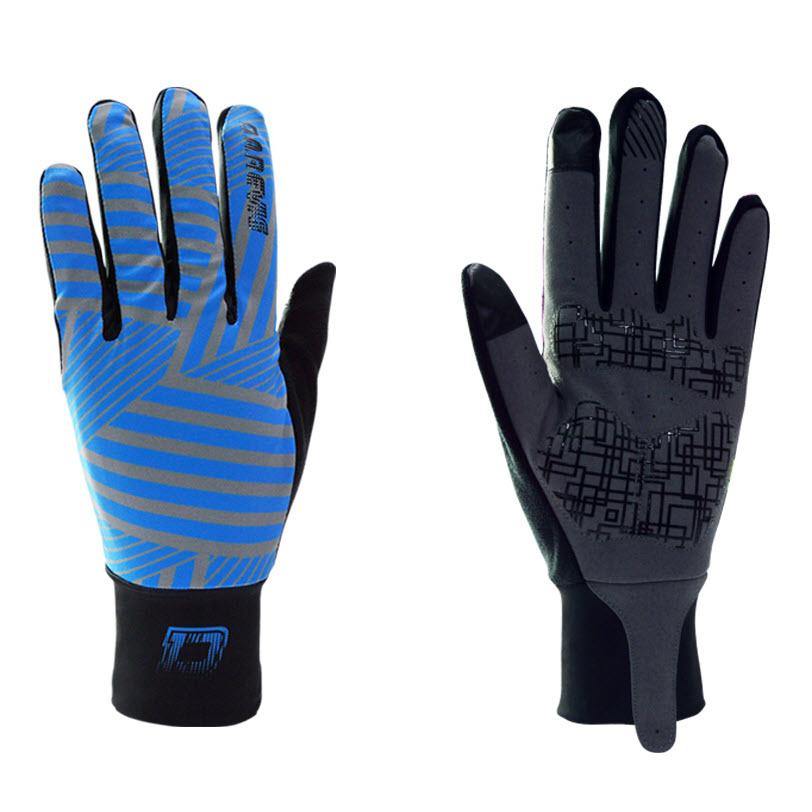 DV Blue Striped Touch Screen Gel Padded Winter Cycling Gloves
