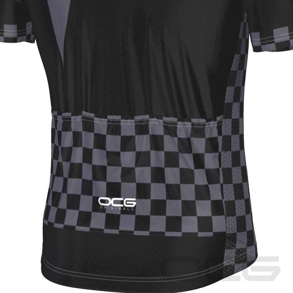 Men's Black Lightning Checkered Short Sleeve Cycling Jersey