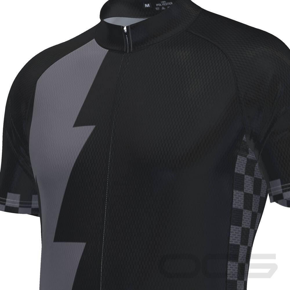 Men's Black Lightning Checkered Short Sleeve Cycling Jersey