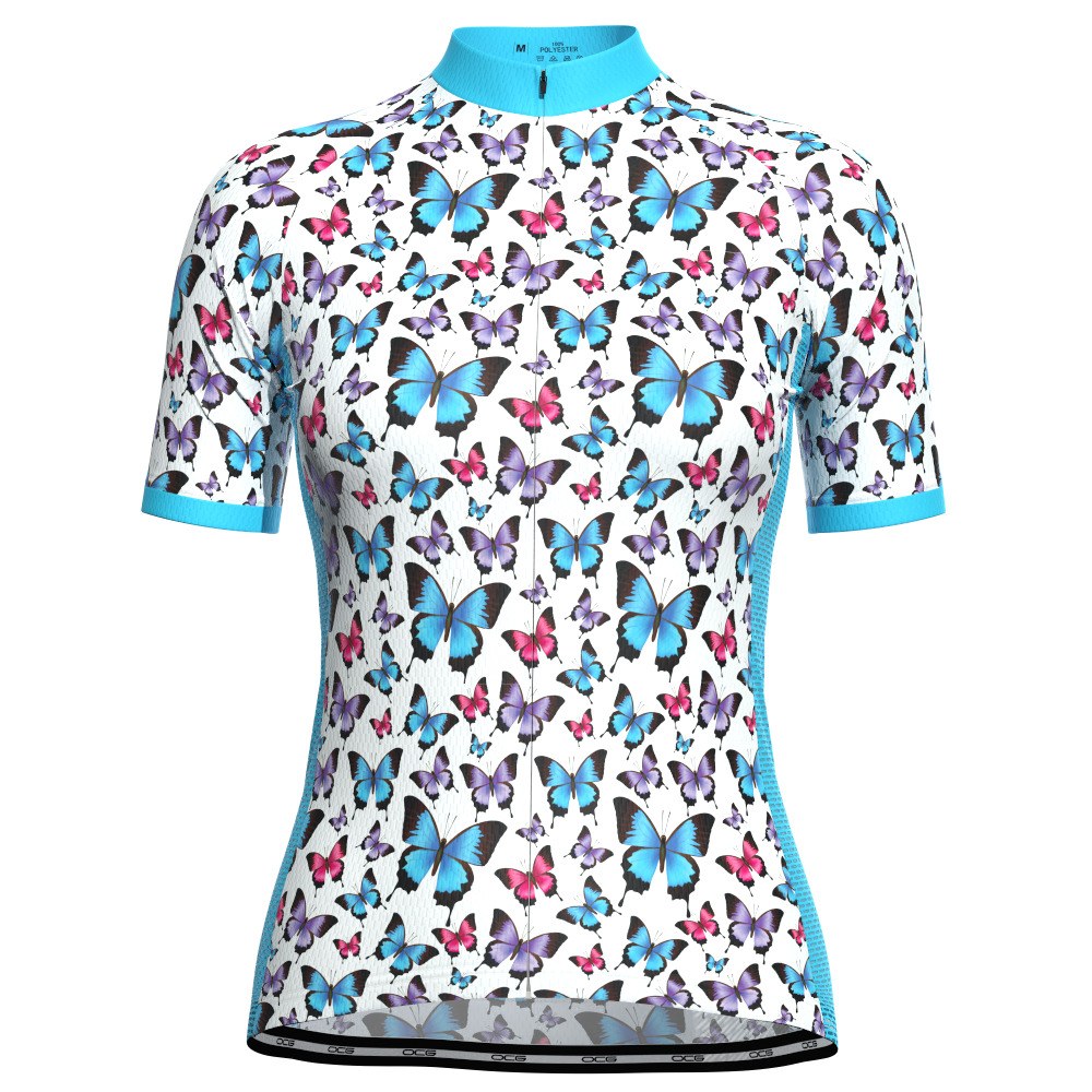 Women's Blue Butterfly Short Sleeve Cycling Jersey
