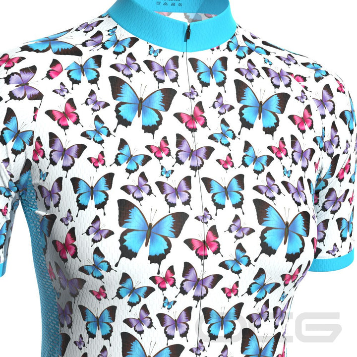 Women's Blue Butterfly Short Sleeve Cycling Jersey