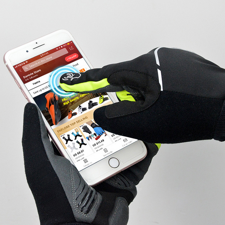 DV Neon Line Touch Screen Thermal Windproof Winter Cycling Gloves