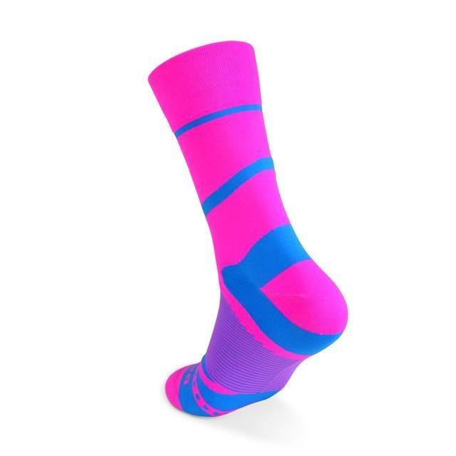 DV High Viz Pink Blue Stripe Pro Cycling Socks