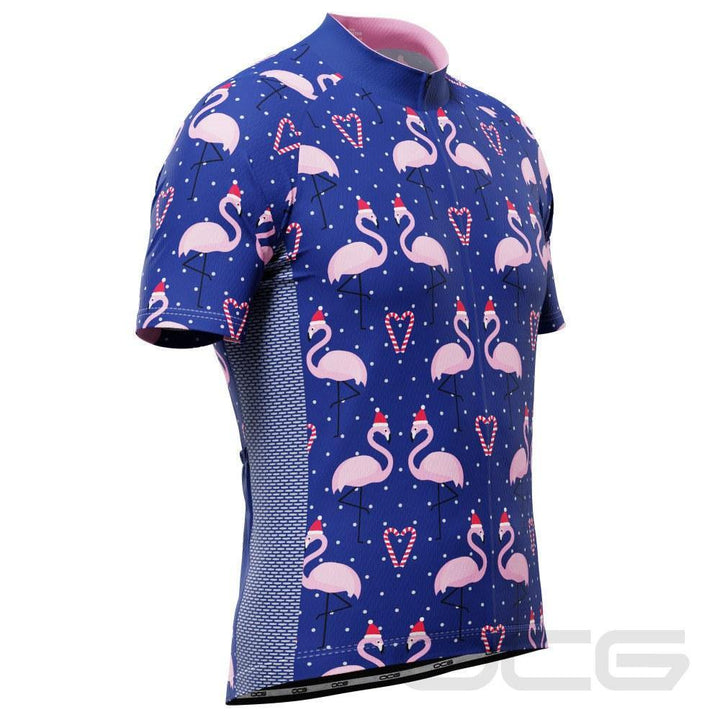 Men's Flamingo Santa Short Sleeve Cycling Jersey