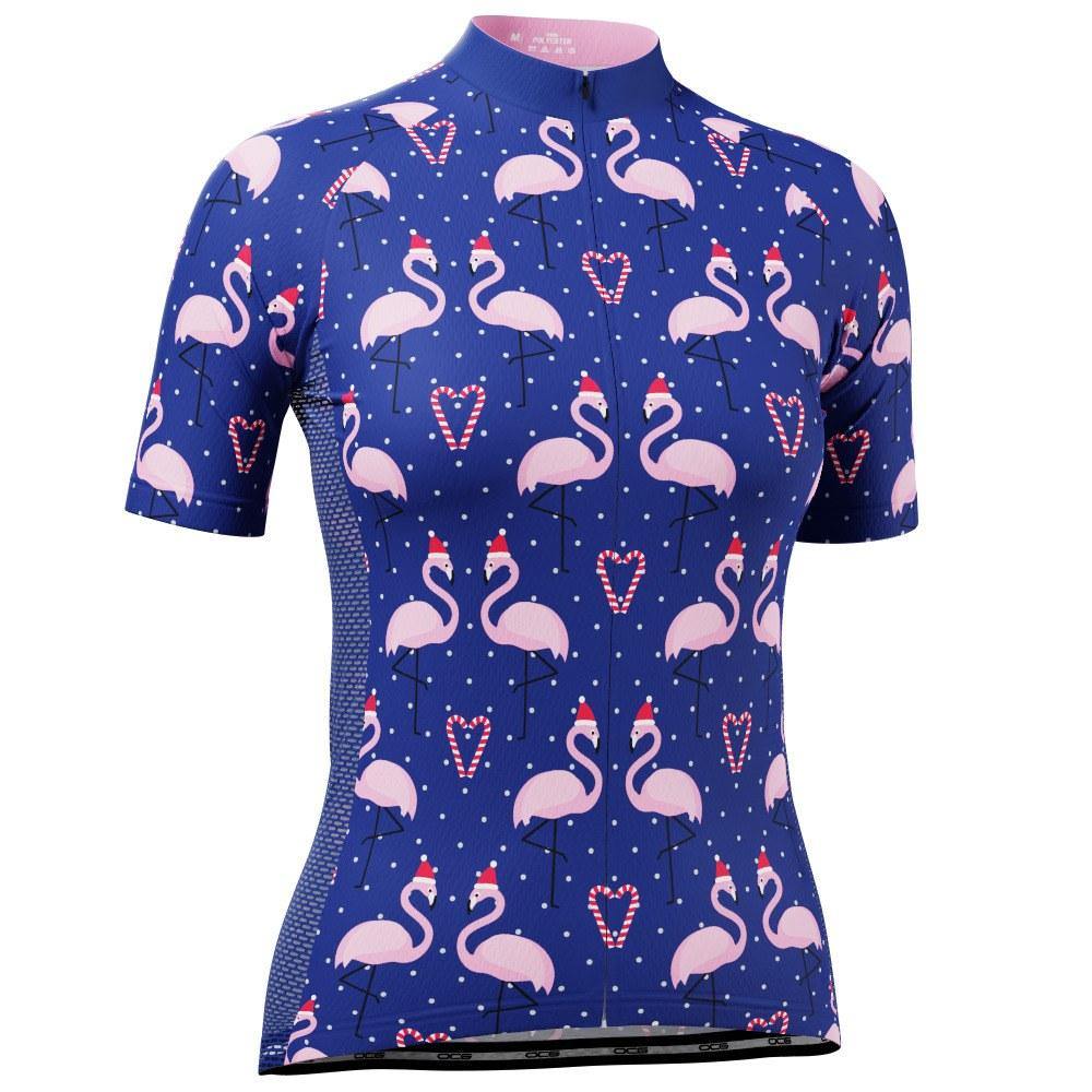 Women's Flamingo Santa Short Sleeve Cycling Jersey