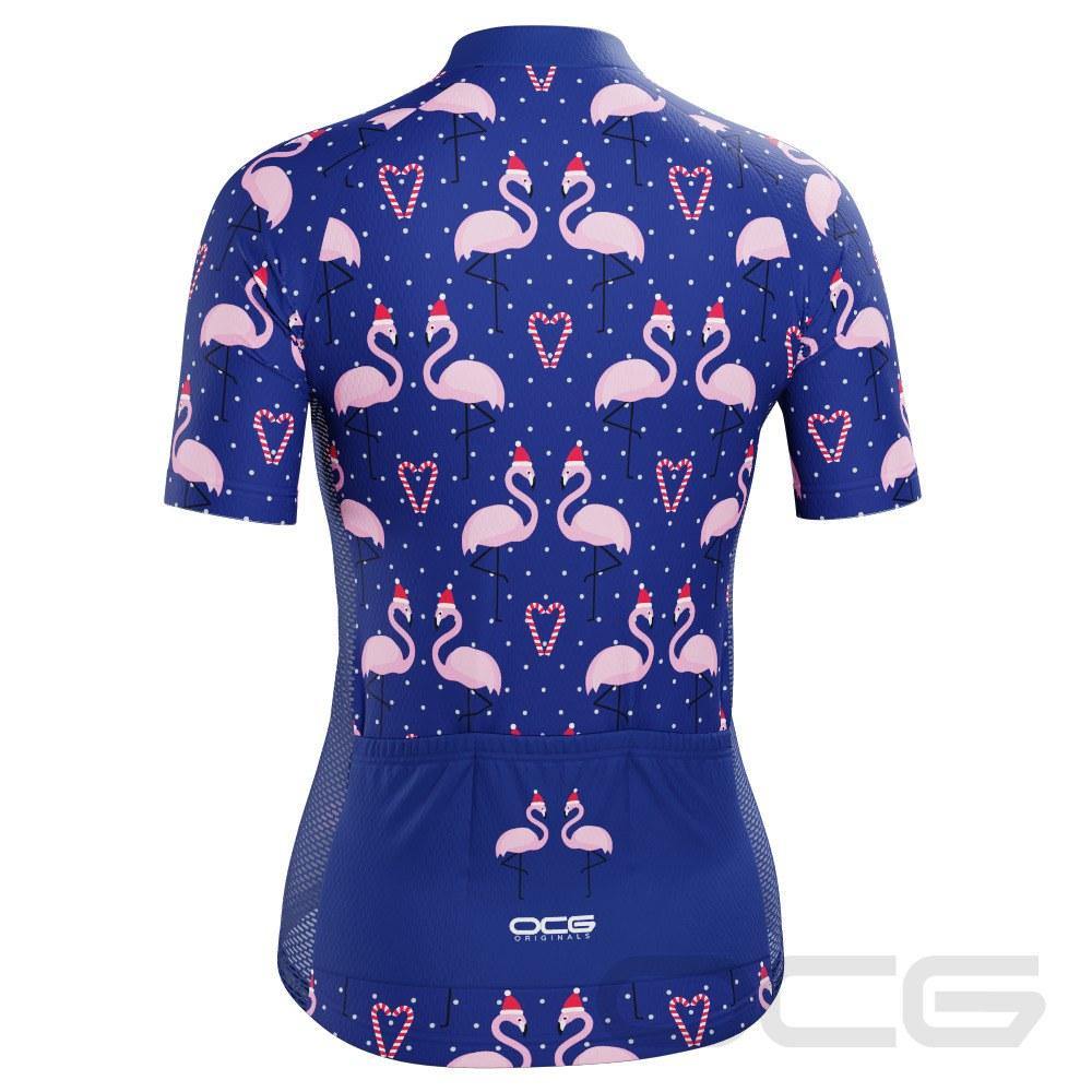 Women's Flamingo Santa Short Sleeve Cycling Jersey
