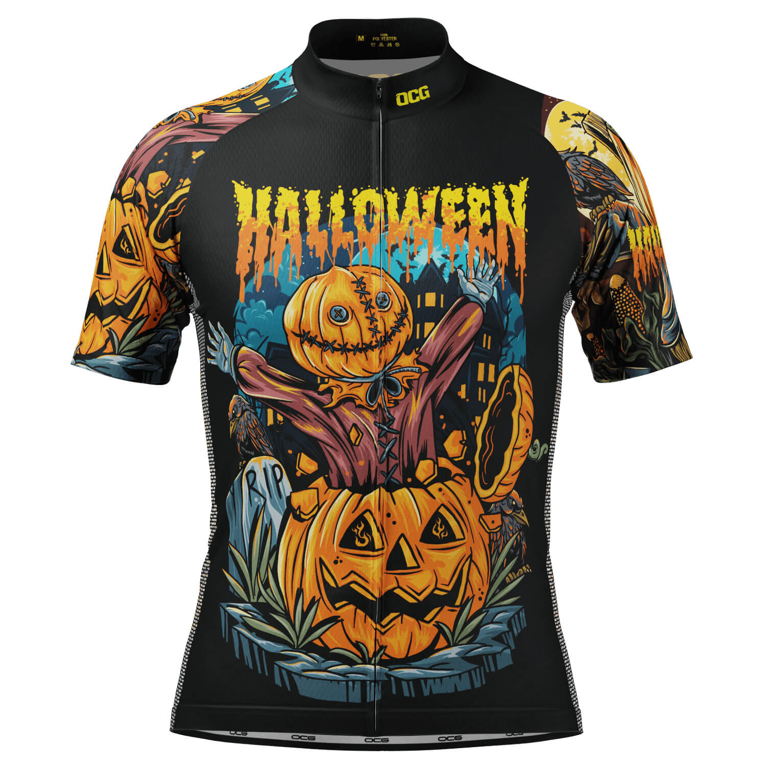 Men's Halloween Scarecrow Pumpkin Head Short Sleeve Cycling Jersey
