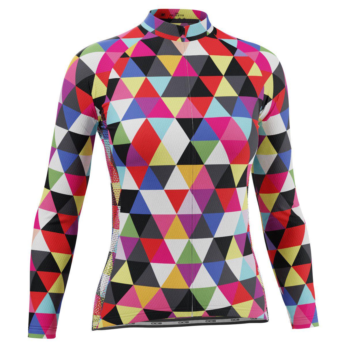 Women's High Viz Color Triangles Long Sleeve Cycling Jersey