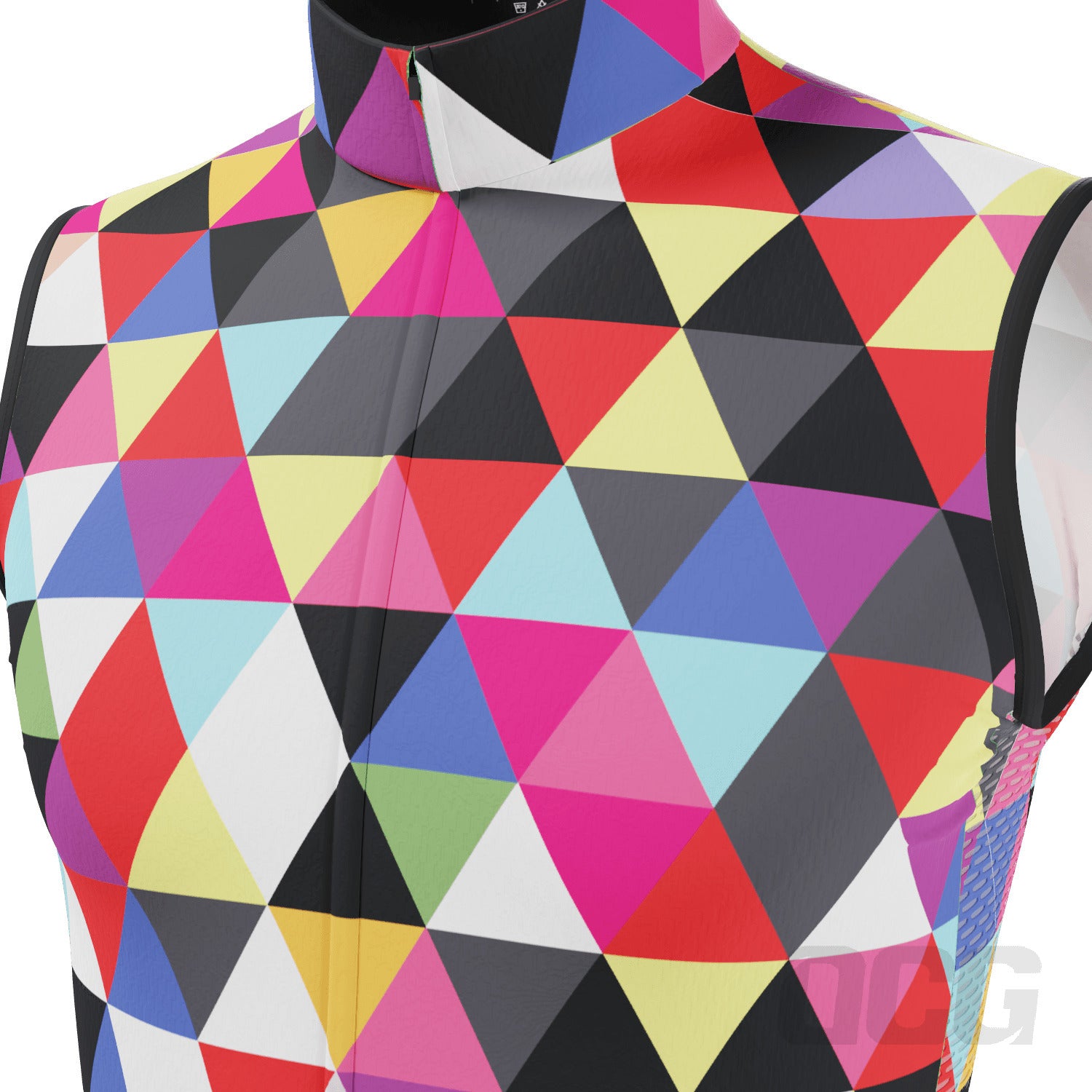 Men's High Viz Color Triangles Sleeveless Tech Cycling Jersey