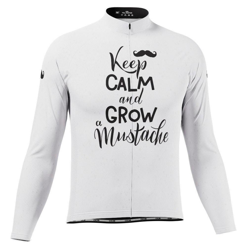 Men's Keep Calm Mustache Long Sleeve Cycling Jersey