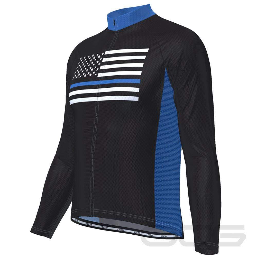Men's Thin Blue Line American Flag Long Sleeve Cycling Jersey