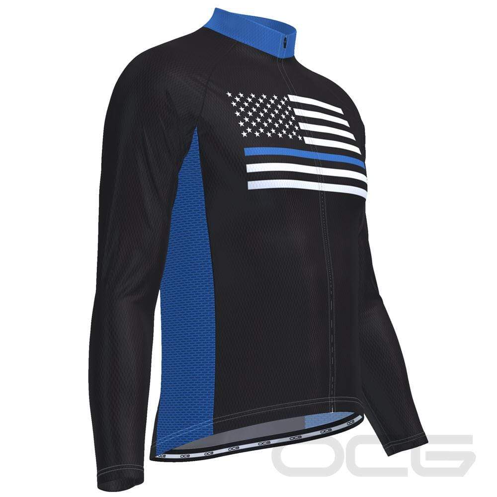 Men's Thin Blue Line American Flag Long Sleeve Cycling Jersey