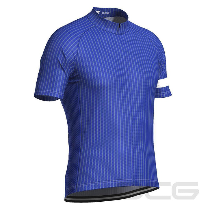 Men's Blue Stripe Banded Short Sleeve Cycling Jersey