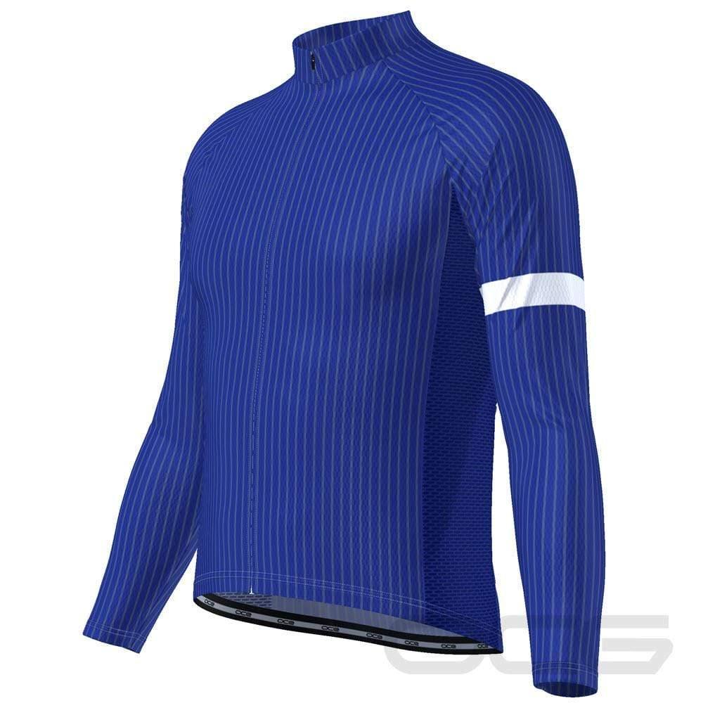 Men's Blue Stripe Banded Long Sleeve Cycling Jersey