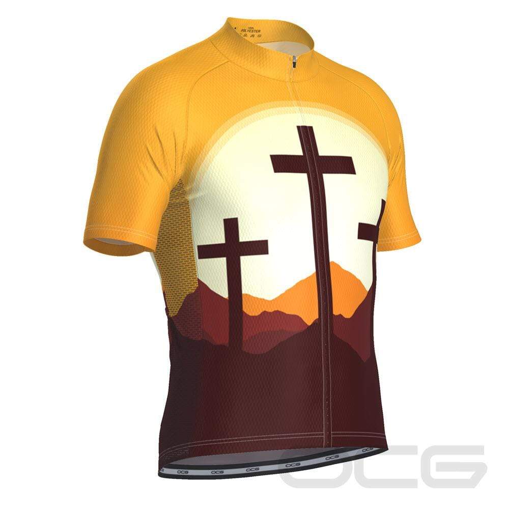 Men's Three Cross Christian Faith Short Sleeve Cycling Jersey