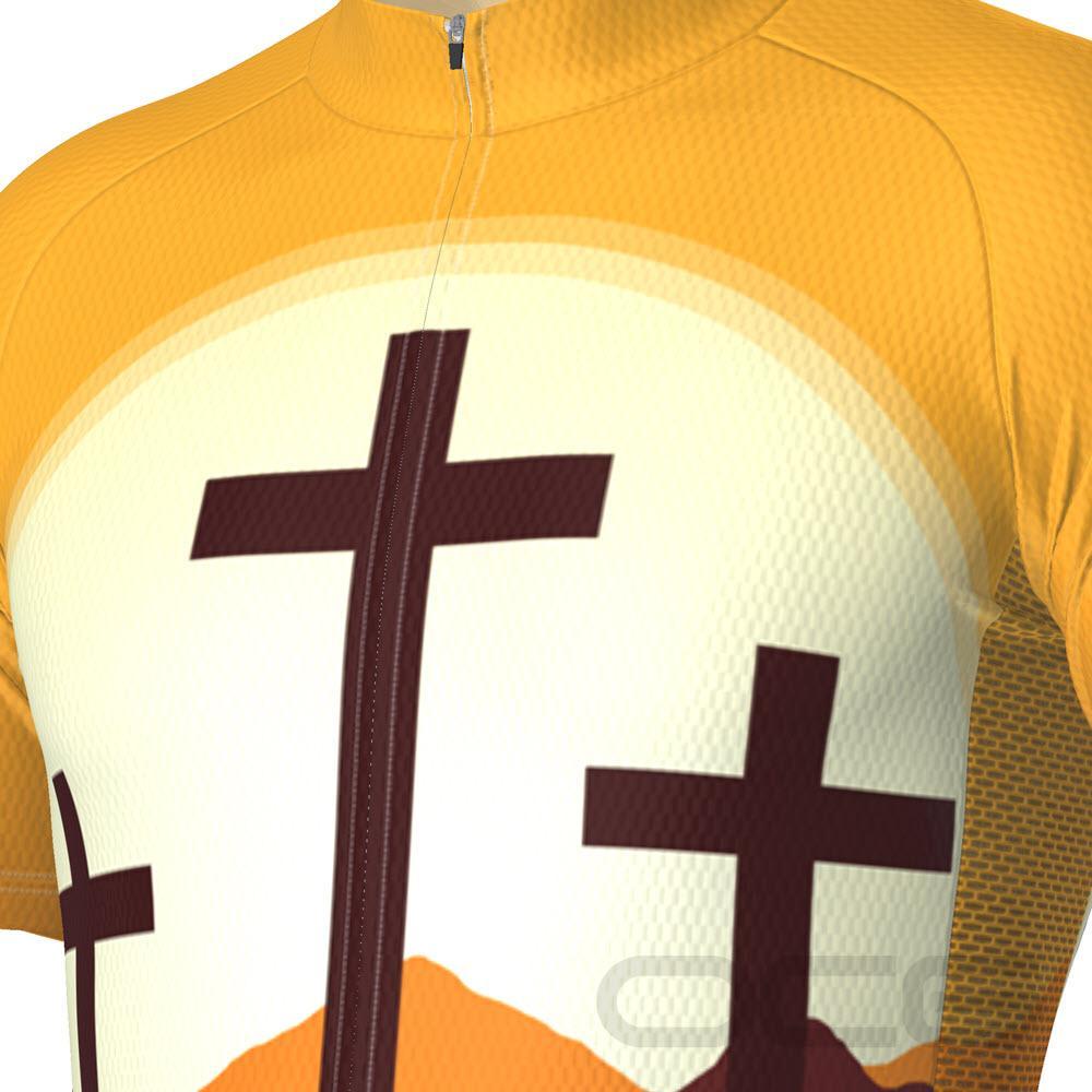 Men's Three Cross Christian Faith Short Sleeve Cycling Jersey