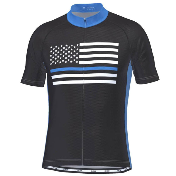 Men's Blue American Flag Short Sleeve Cycling Jersey
