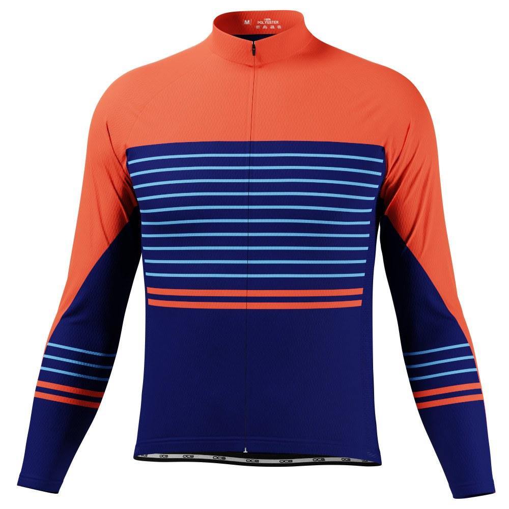Men's Orange Blue Stripe Long Sleeve Cycling Jersey