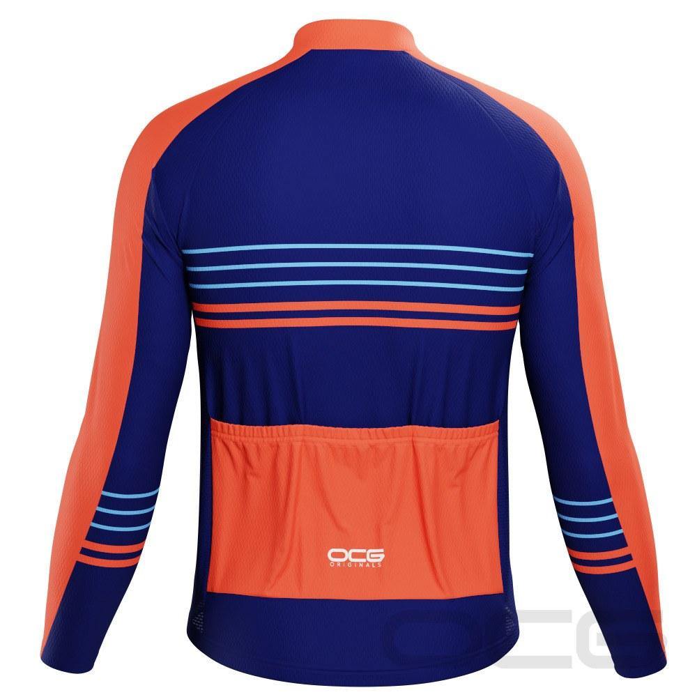 Men's Orange Blue Stripe Long Sleeve Cycling Jersey