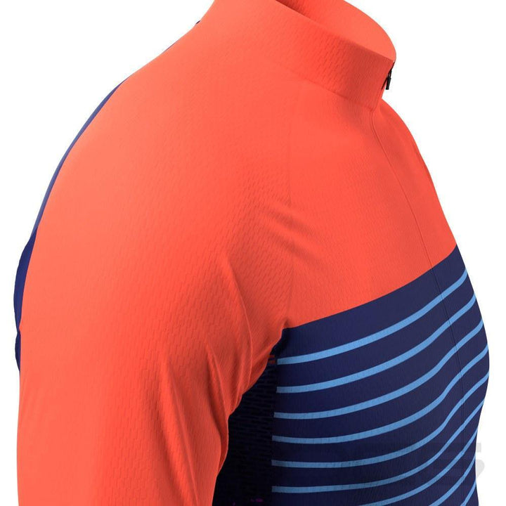 Men's Orange Blue Stripe Long Sleeve Cycling Kit