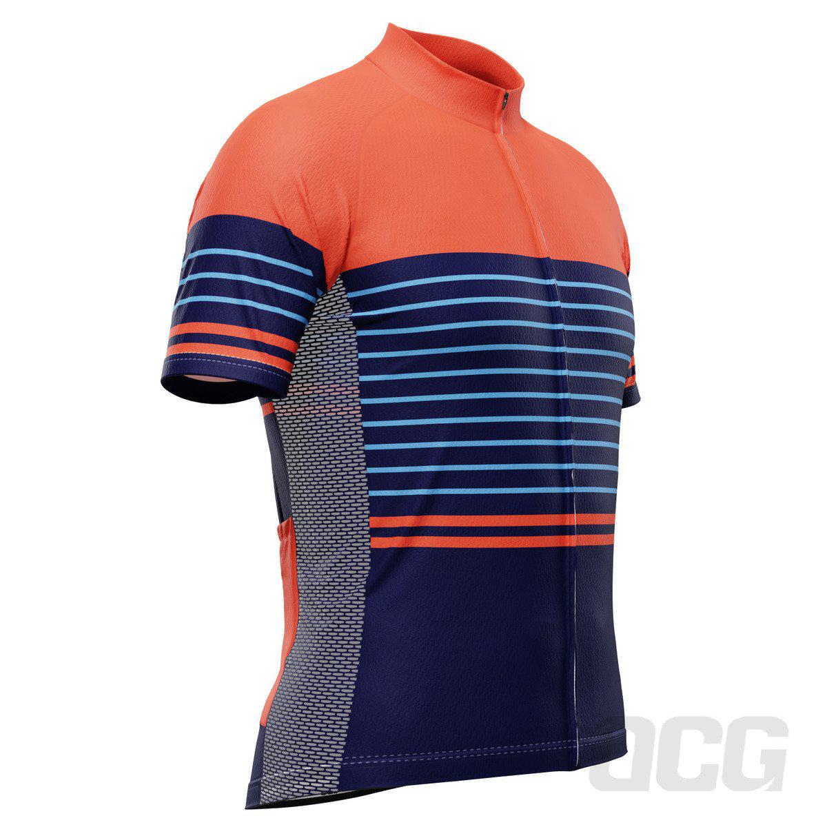 Men's Orange Blue Stripe Short Sleeve Cycling Jersey