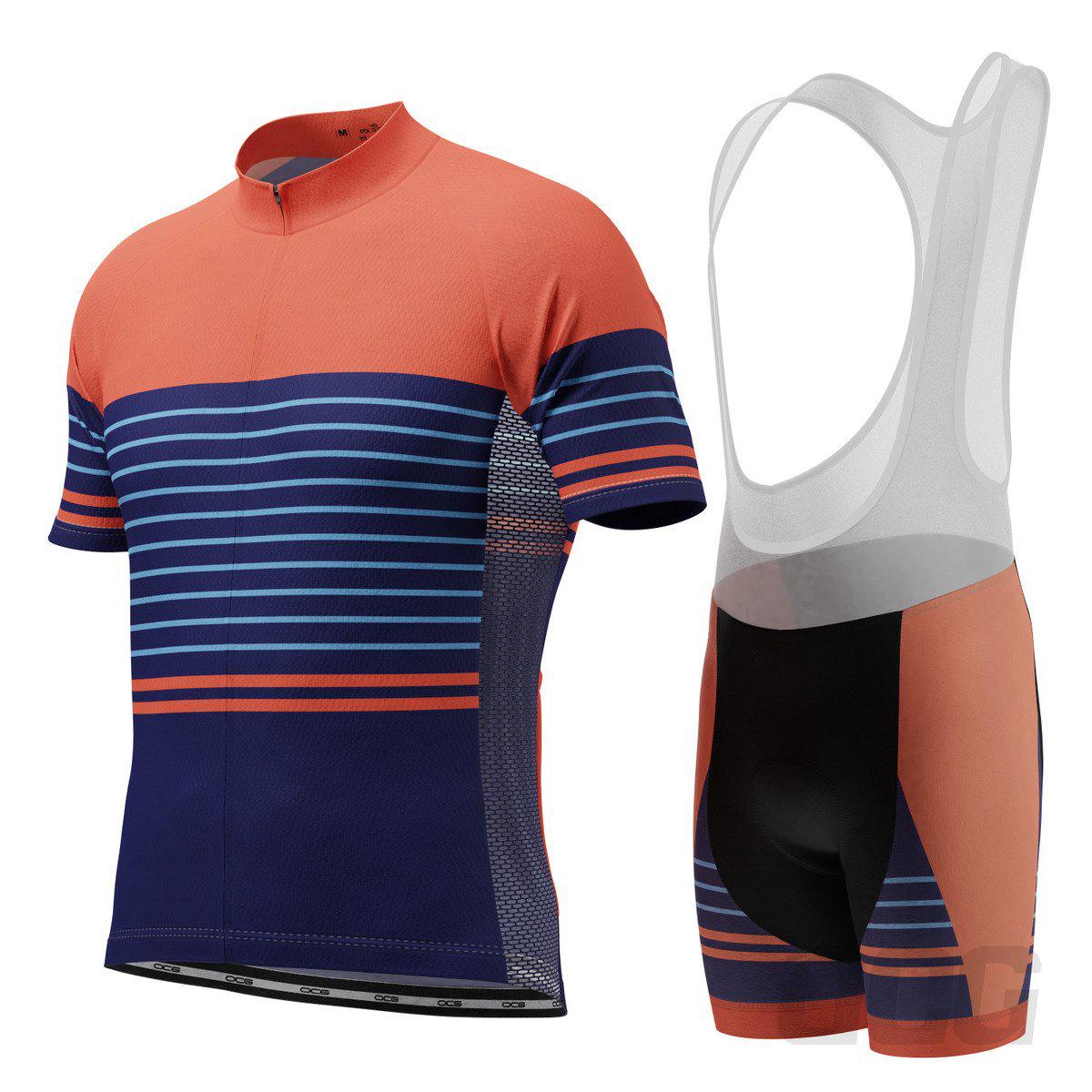 Men's Orange Blue Stripe Short Sleeve Cycling Kit