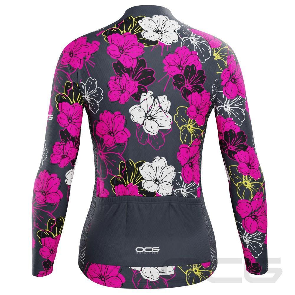 Women's Pink Floral Long Sleeve Cycling Jersey