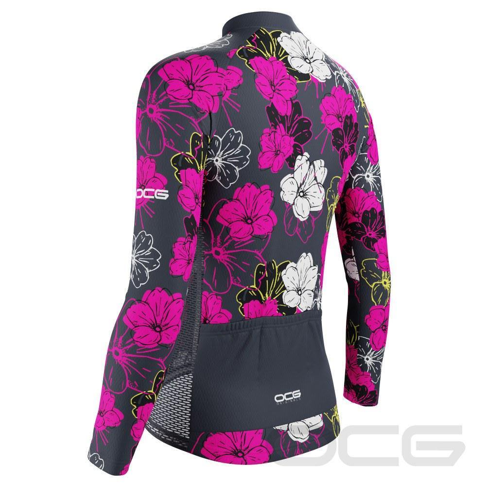 Women's Pink Floral Long Sleeve Cycling Jersey