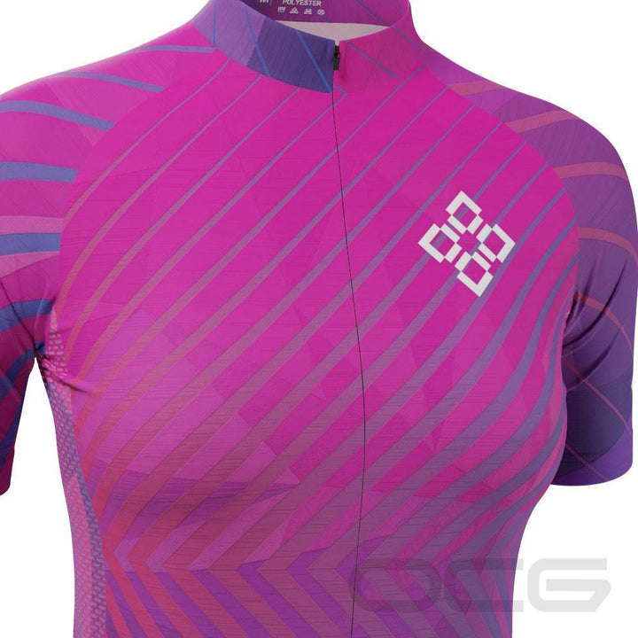 Women's Pink Geo Short Sleeve Cycling Jersey