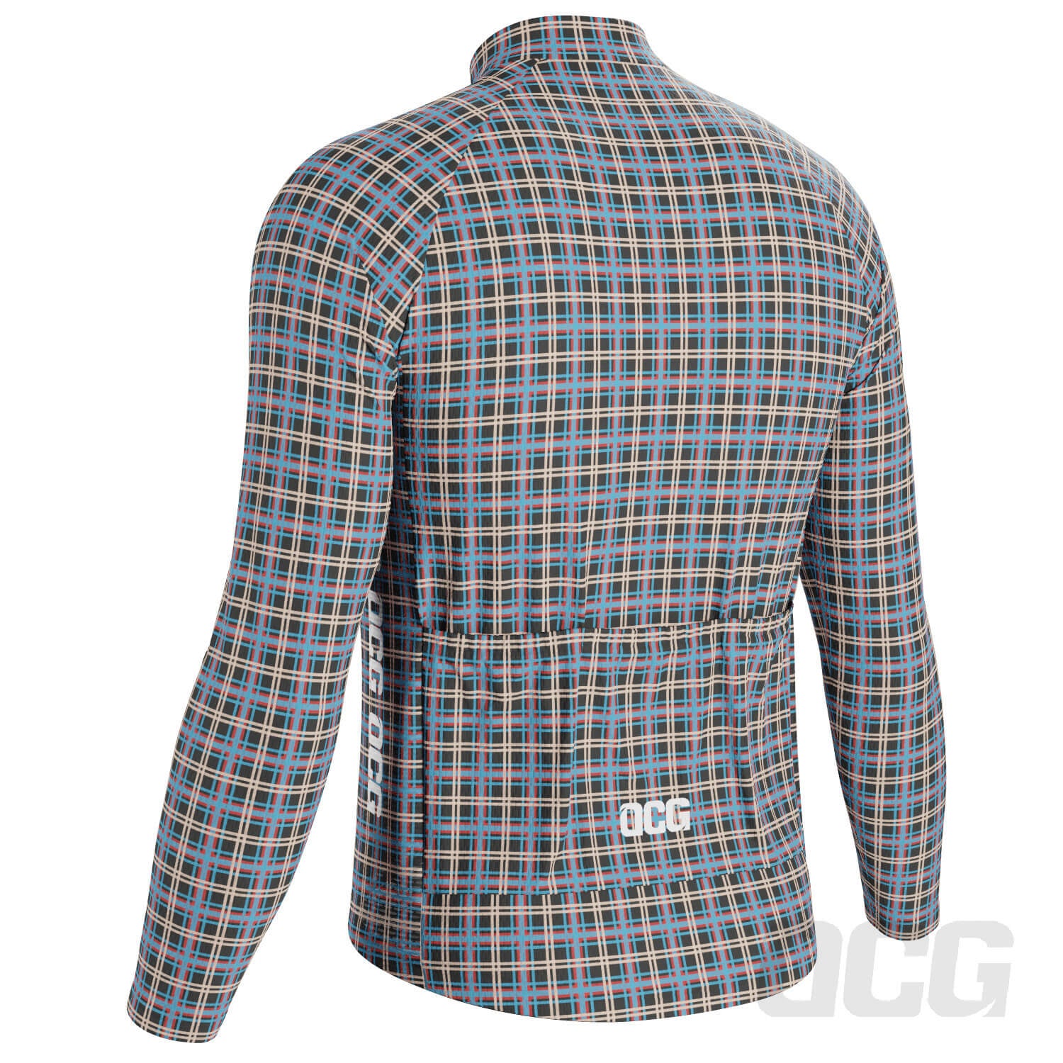 Men's Blue Plaid Checkered Long Sleeve Cycling Jersey