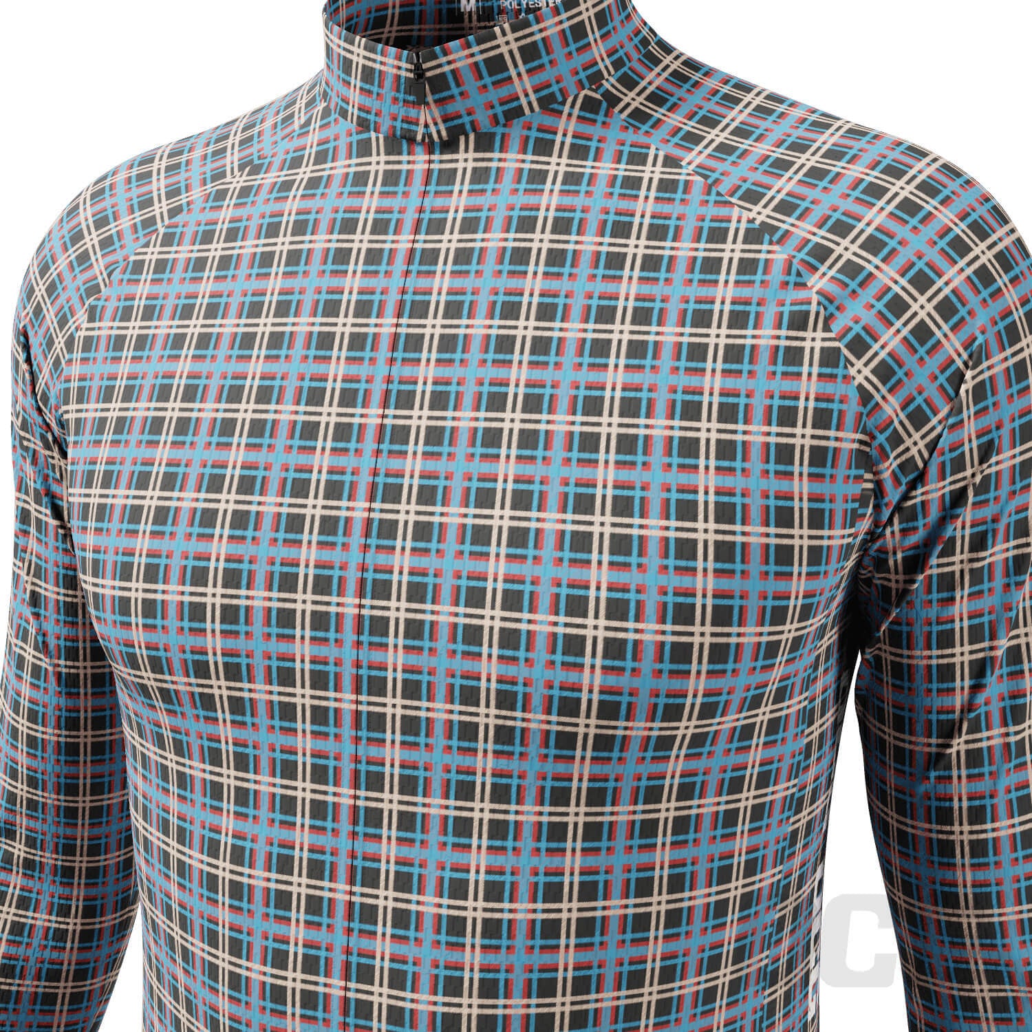 Men's Blue Plaid Checkered Long Sleeve Cycling Jersey