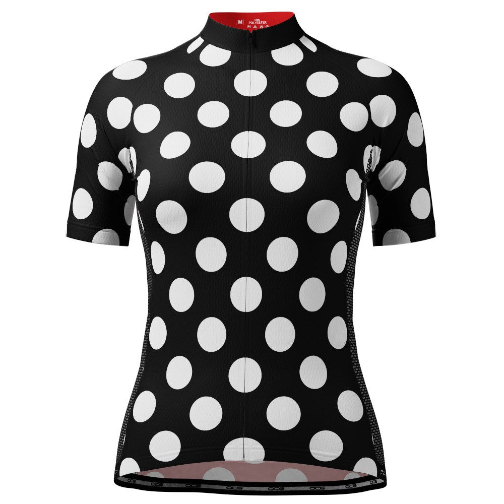 Women's Polka Dot Black Short Sleeve Cycling Jersey