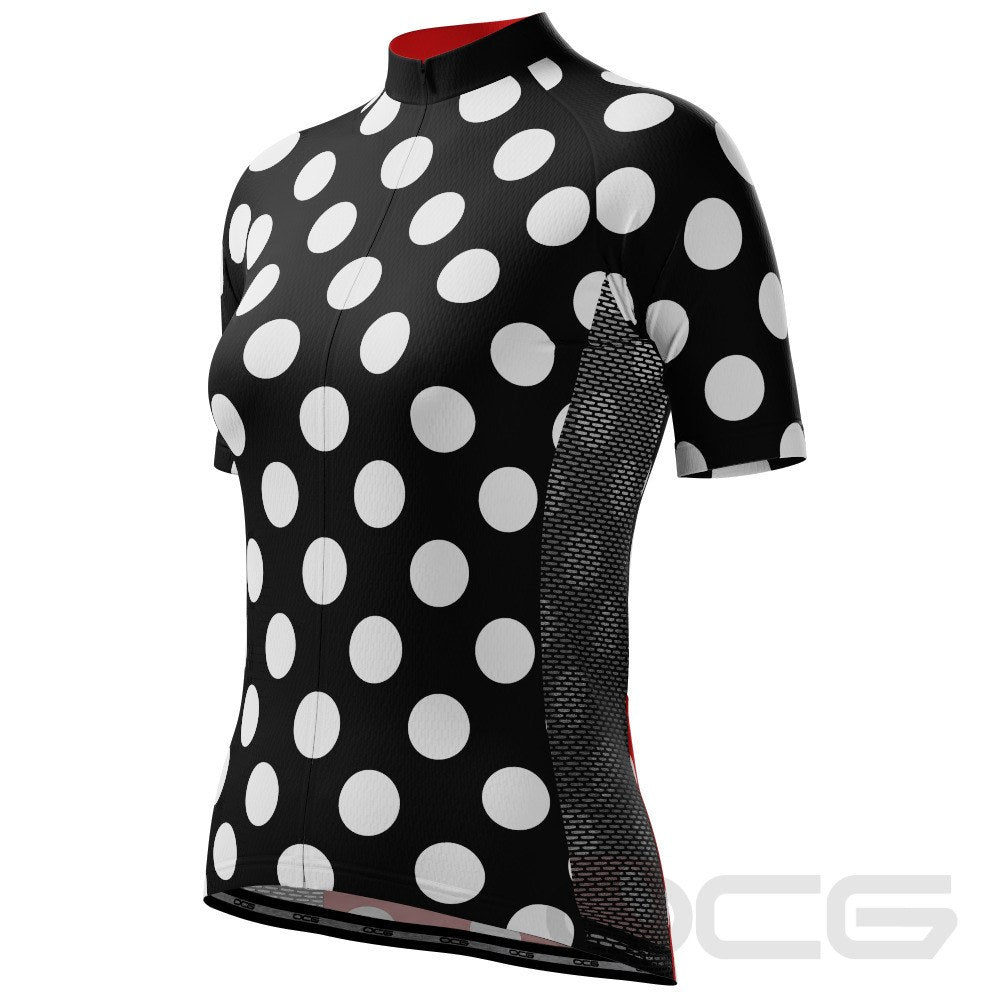 Women's Polka Dot Black Short Sleeve Cycling Jersey