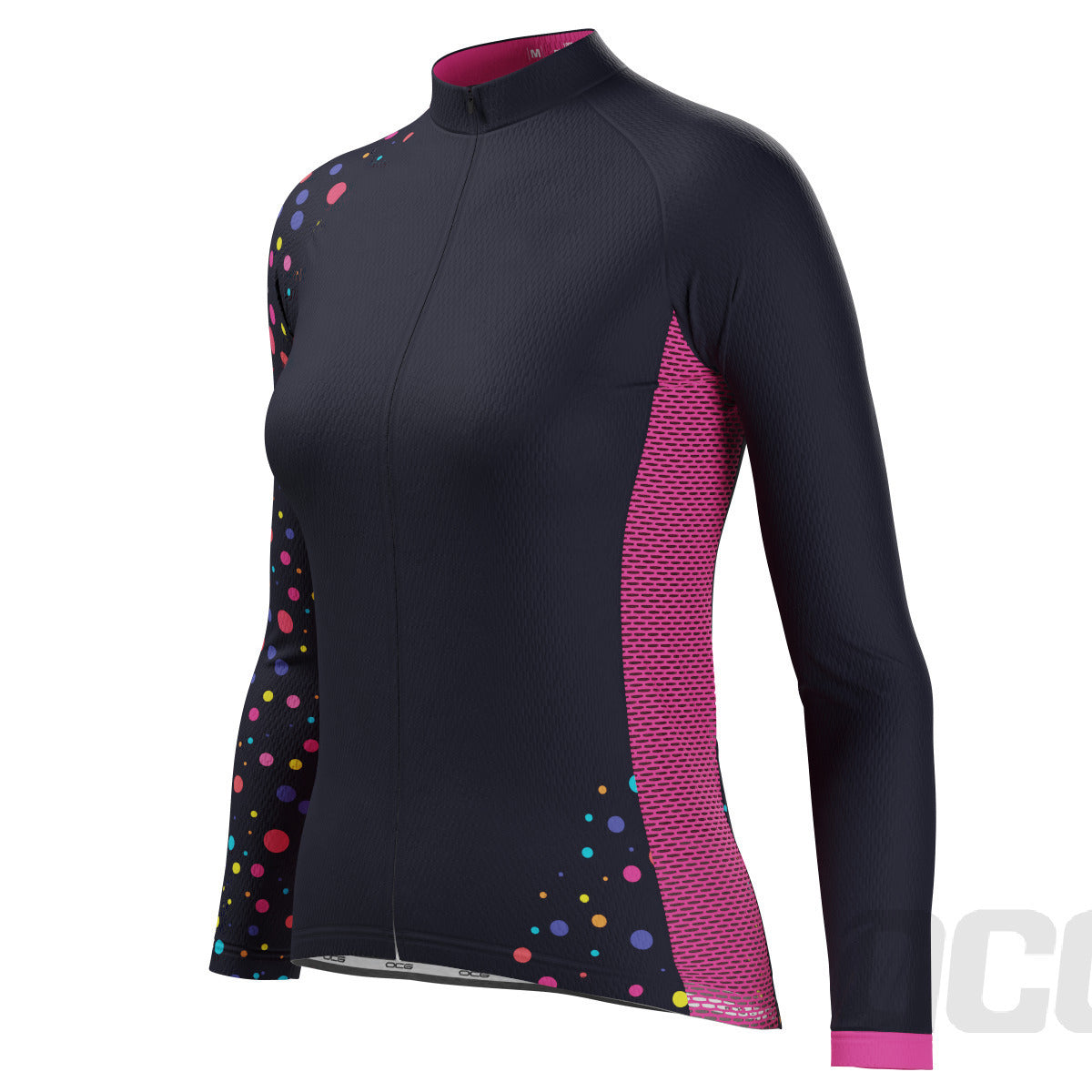 Women's Rainbow Polka Dots On Black Long Sleeve Cycling Jersey