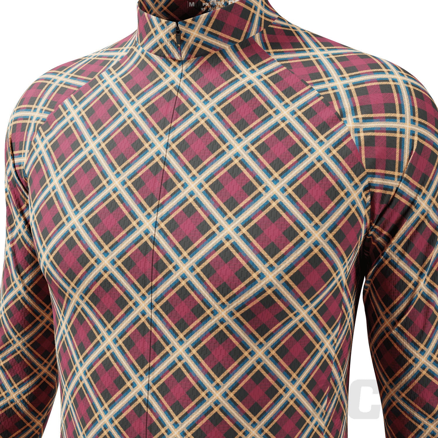 Men's Red Plaid Checkered Long Sleeve Cycling Jersey