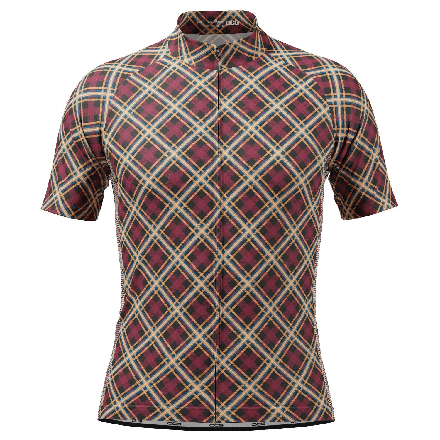Men's Red Plaid Checkered Short Sleeve Cycling Jersey