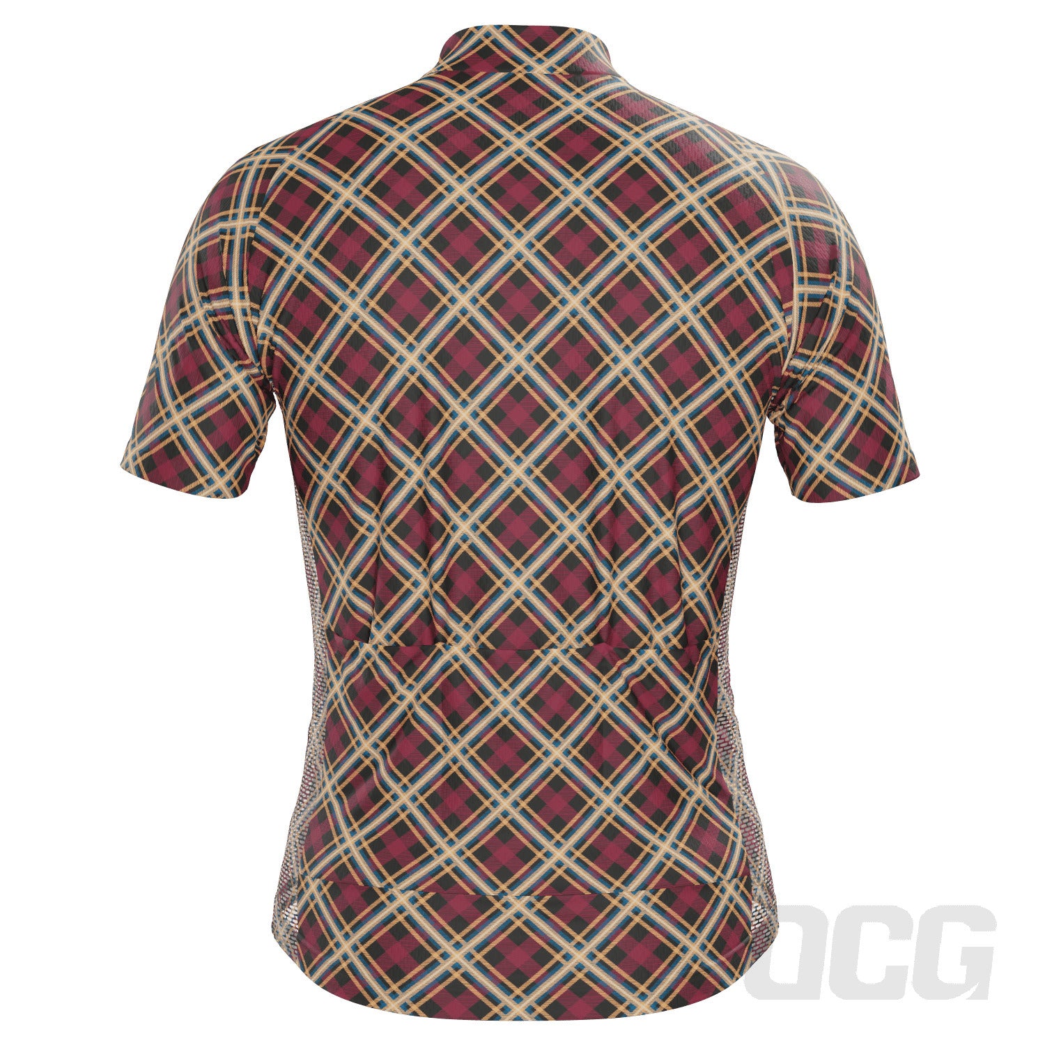 Men's Red Plaid Checkered Short Sleeve Cycling Jersey