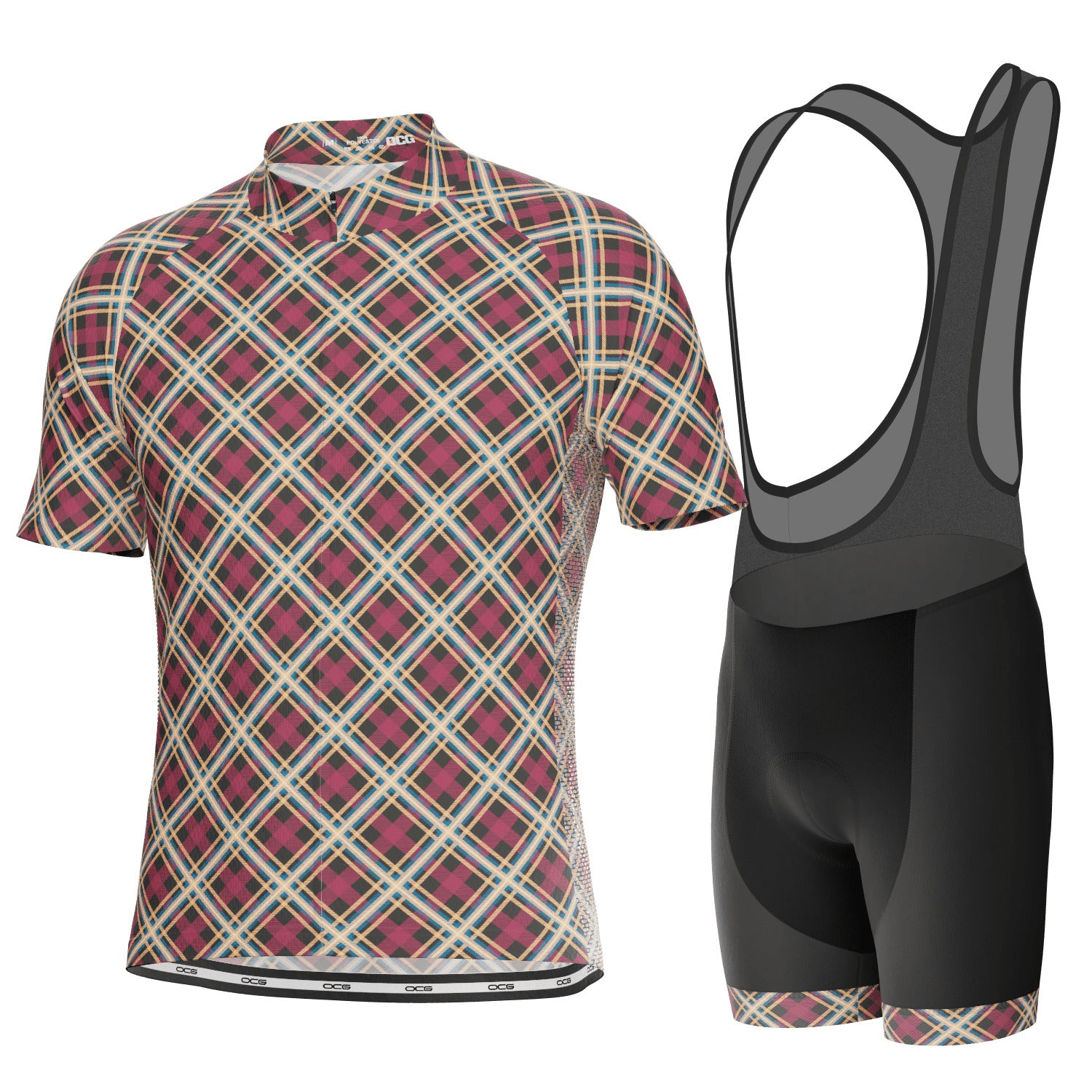 Men's Red Plaid Checkered 2 Piece Cycling Kit