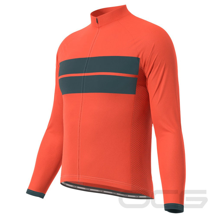 Men's Retro Two Stripe Orange Long Sleeve Cycling Jersey
